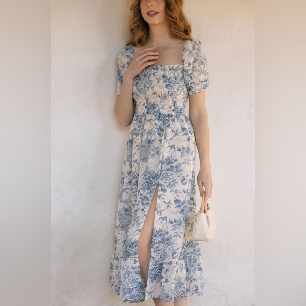 Morning Lavender Zoey Smocked Midi Dress